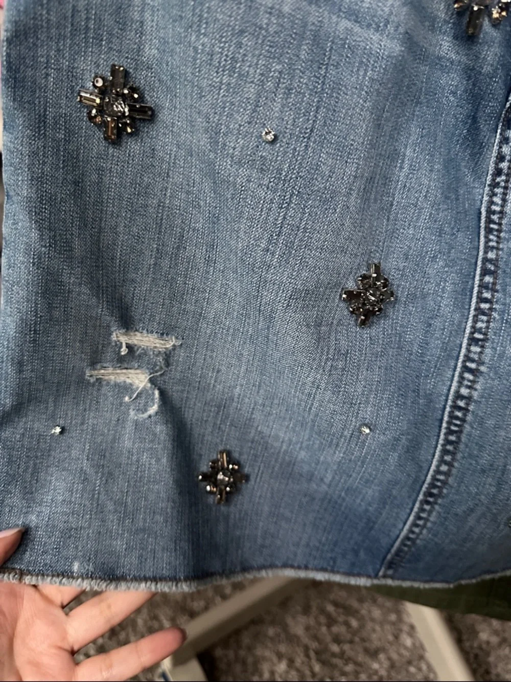 LOFT Light Blue Embellished Denim Skirt - Picture 5 of 6